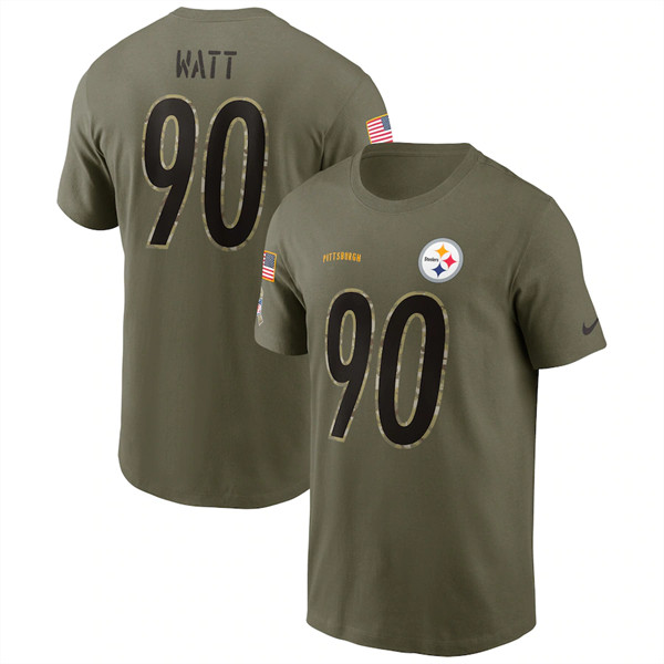 Men's Pittsburgh Steelers #90 T.J. Watt 2022 Olive Salute to Service T-Shirt - Click Image to Close